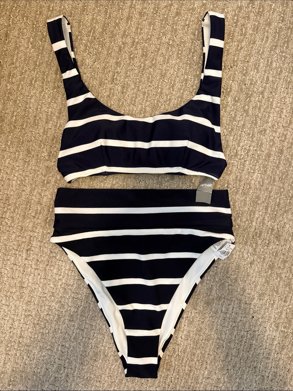 aerie Black and White Striped High-Waist Bikini